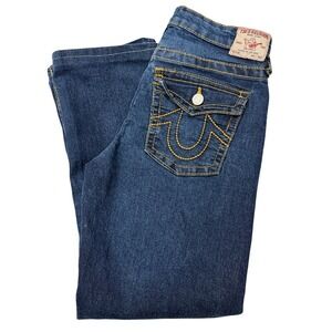 True Religion Kids Dark‎ Blue Jeans with Gold Stitching Size 14 boys. Inseam 23L